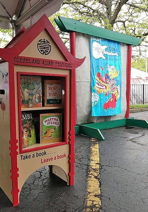 Asian themed free library book bank by Cleveland Asian Festival volunteers